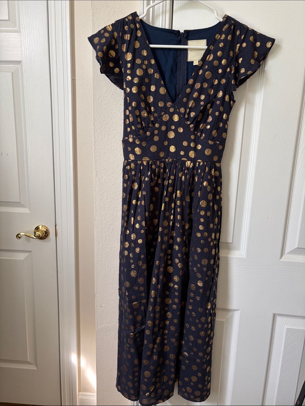 ModCloth Navy Maxi with Metallic Gold Polka Dots